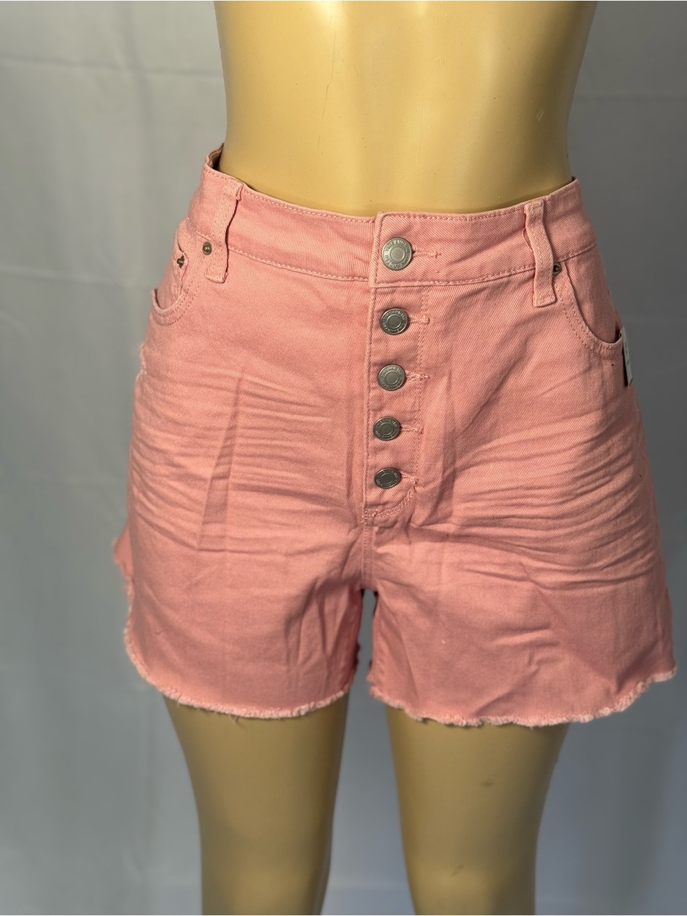 Time and Tru Button-Front Pink Denim High-Rise Shorts